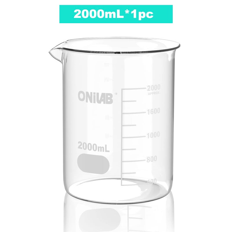 ONiLAB Griffin Low Form Glass Beaker, Vol.2000ml, 3.3 Borosilicate with Printed Graduation 13900247 - Image 2